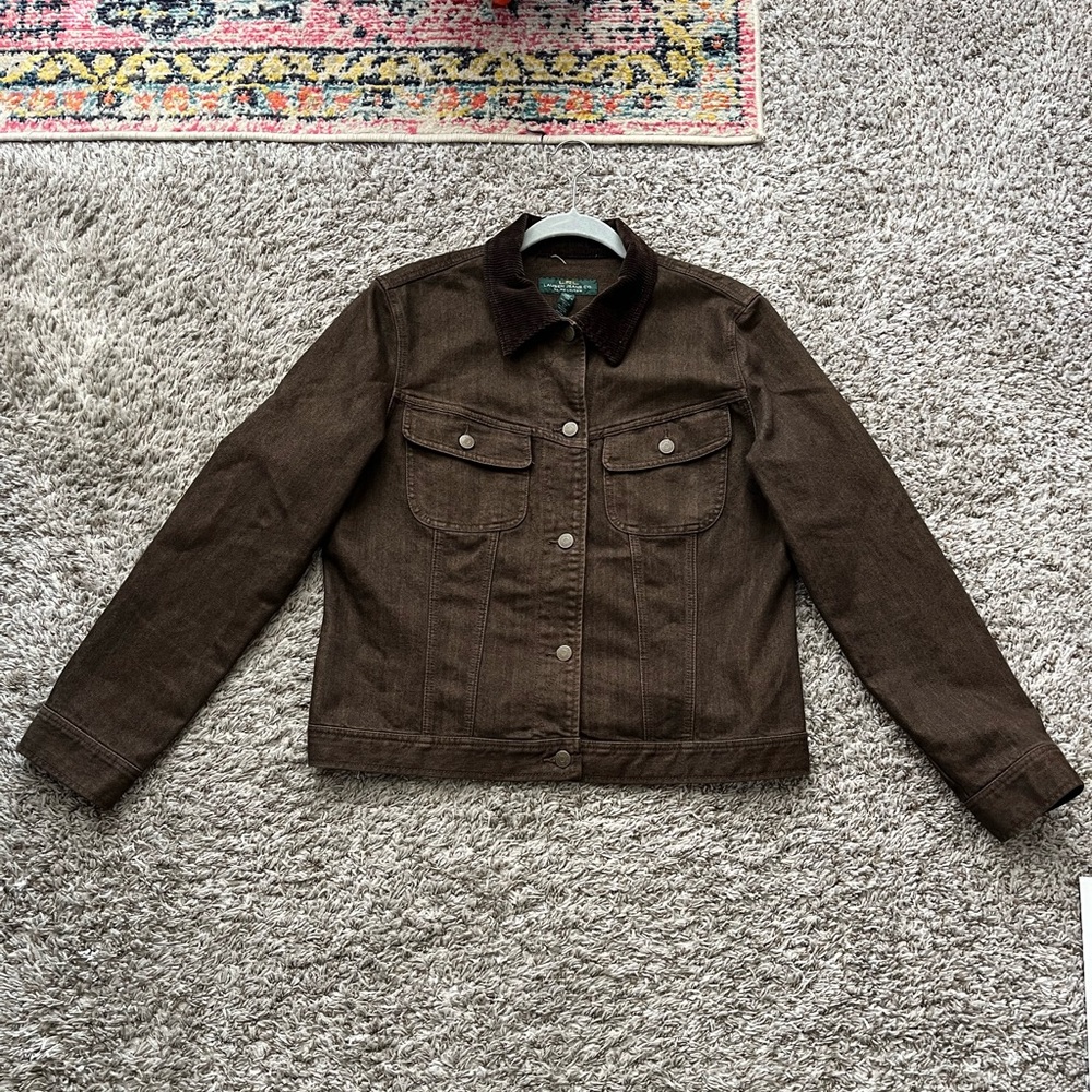 Lauren Ralph Jeans Co Brown Corduroy Collar Denim Jean Jacket Womens Size L - Picture 5 of 16